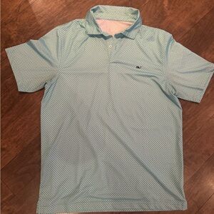 Vineyard Vines Men's Blue Whale Print Logo Performance Short Sleeve Polo - Sz M